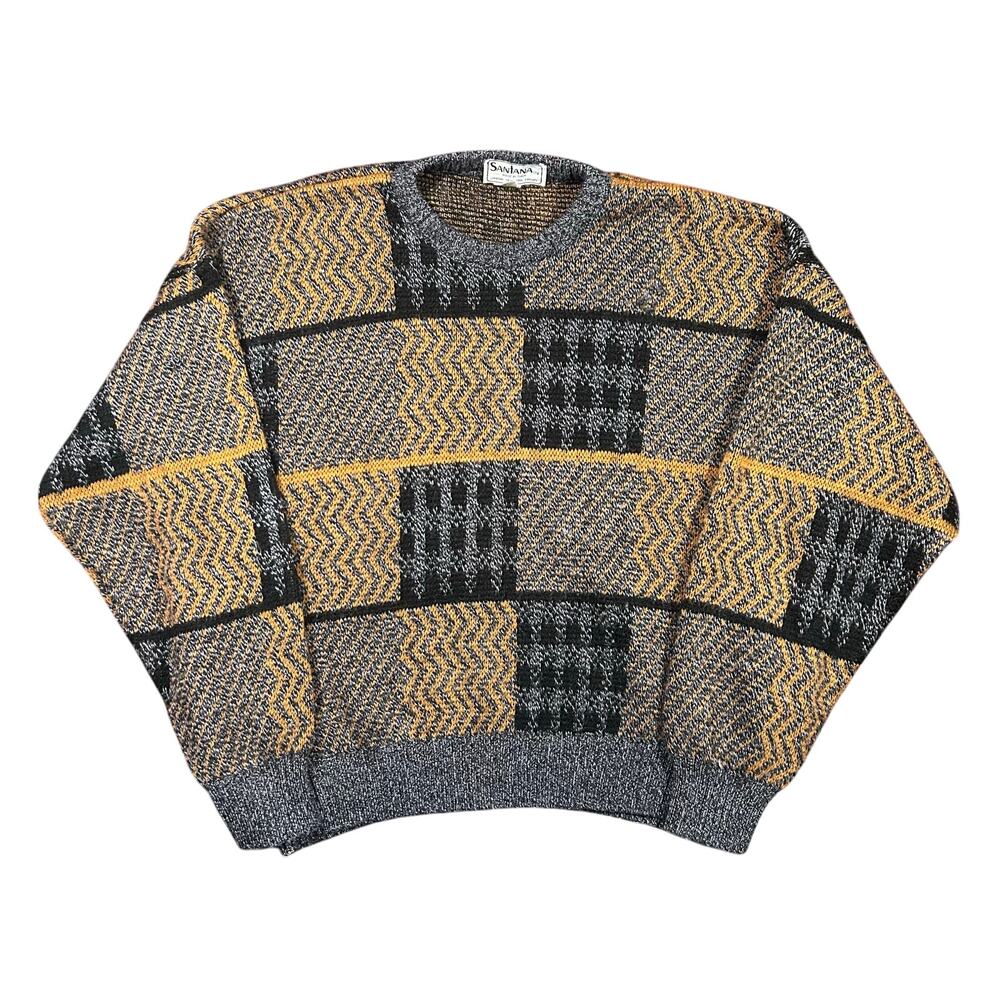 Vintage 90s Pattern Sweater Crewneck Acrylic Made In Italy Santana Mens Medium
